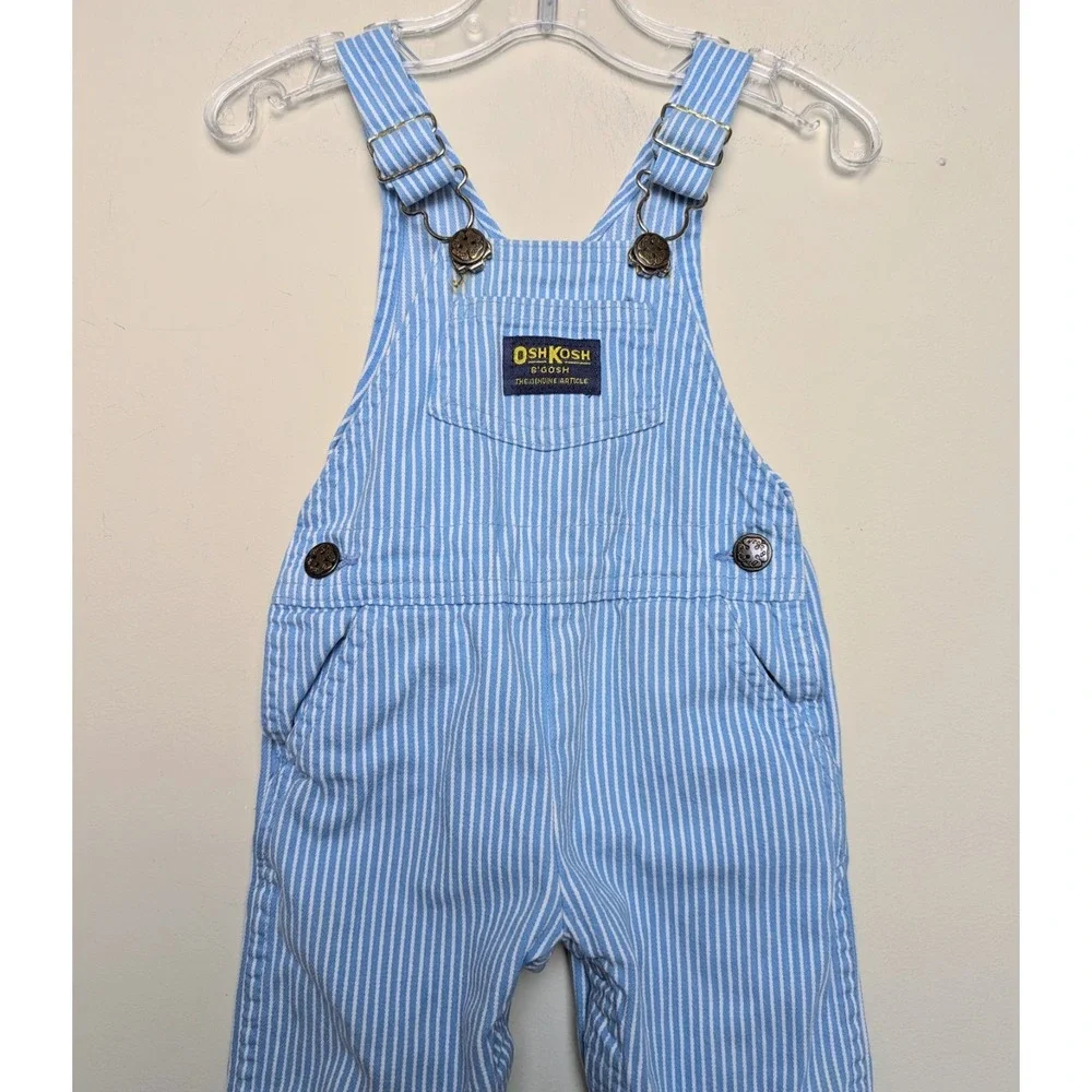Vintage Osh Kosh‎ Overalls 80s Light Blue White Stripe Easter Flaws 12 Months